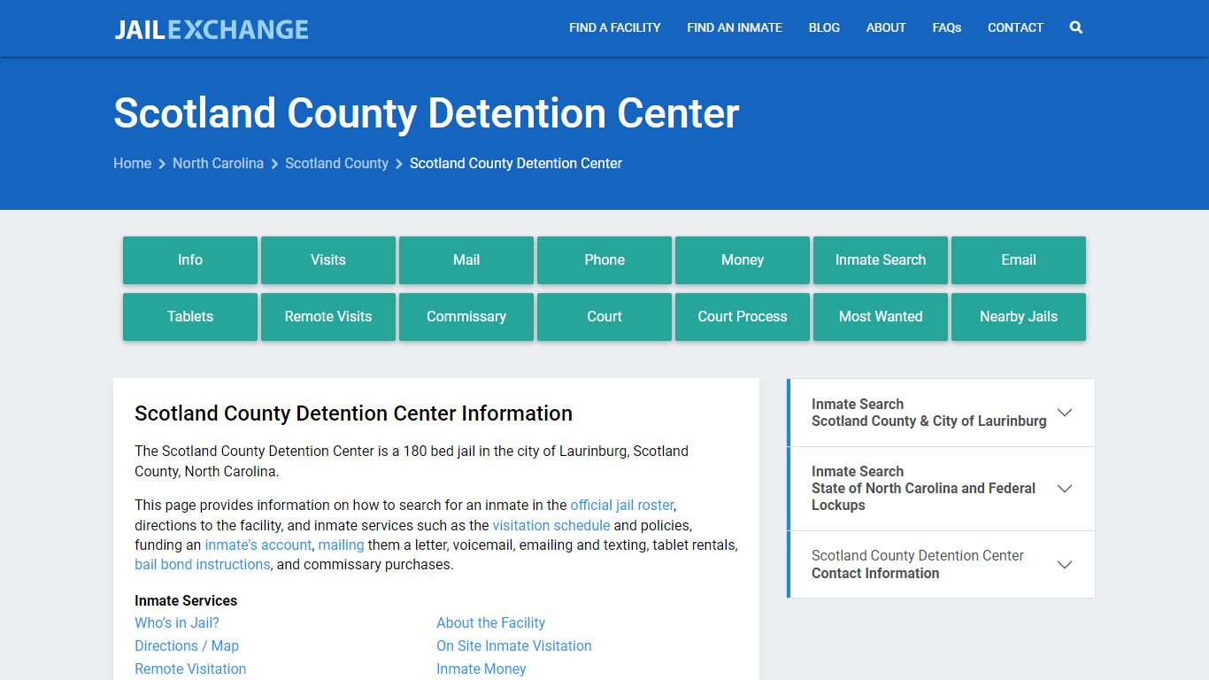 Scotland County Detention Center, NC Inmate Search, Information